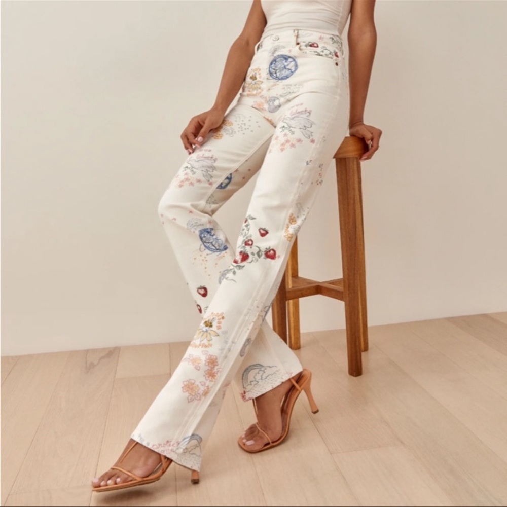 Reformation Cynthia Doodle High Rise Straight Long Jeans